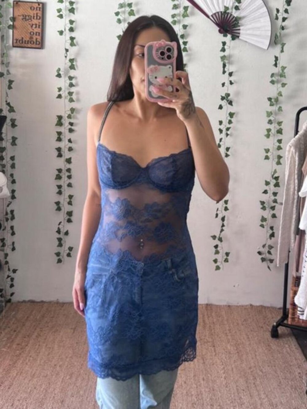 Victoria's Secret blue lace lingerie with embellished rhinestone straps size M